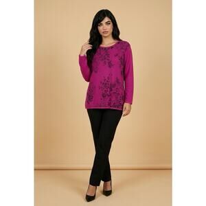 Norma Frazier Pink Floral Knit Sweater With Beaded Neckline Medium